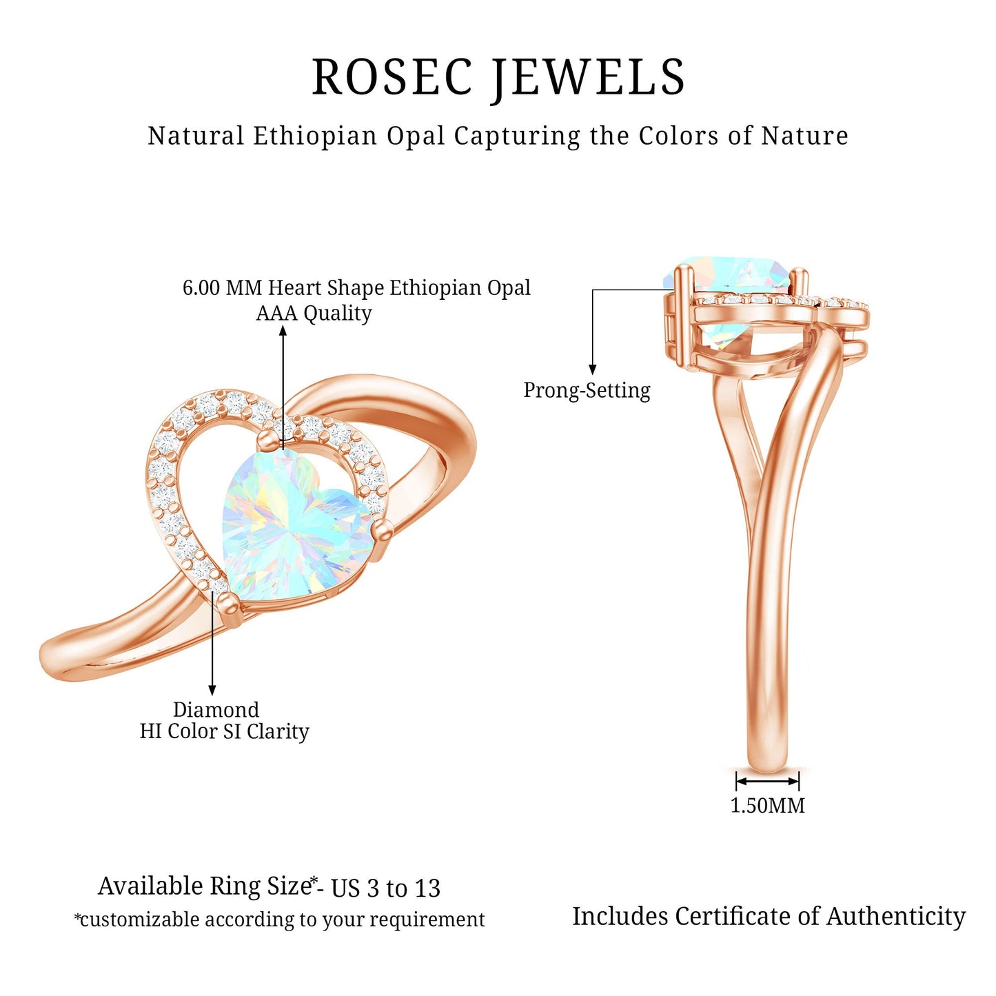 0.7 Carat Ethiopian Opal Heart Promise Ring with Diamond