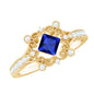 Vintage Inspired Lab Grown Blue Sapphire Engagement Ring with Diamond