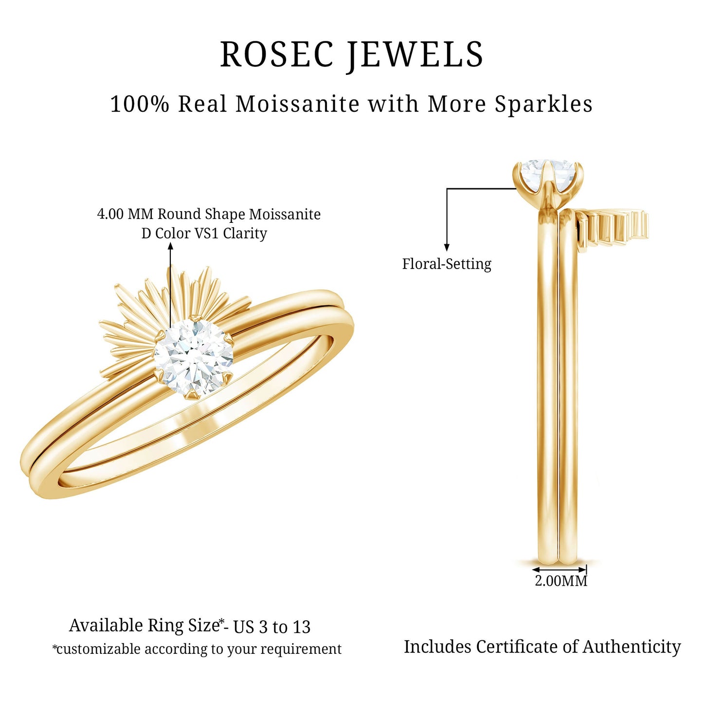 Sparkling Moissanite Solitaire Engagement Ring with Enhancer