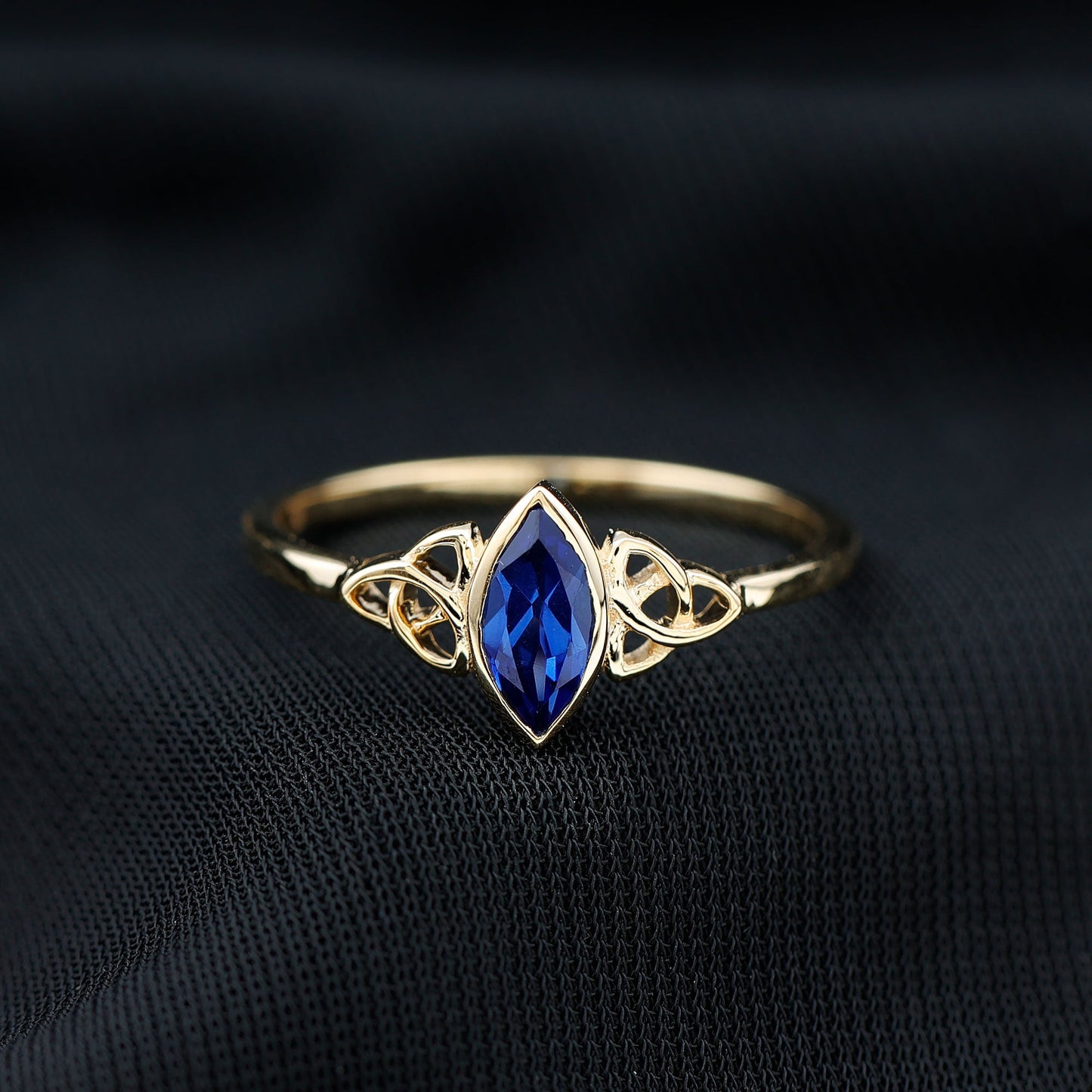 Certified Lab Grown Blue Sapphire Marquise Engagement Ring with Celtic Knot