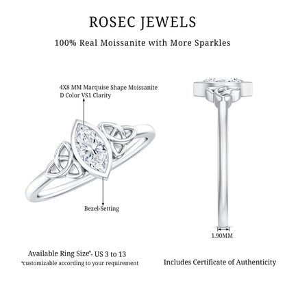Marquise Cut Moissanite Solitaire Celtic Knot Ring in Bezel Setting