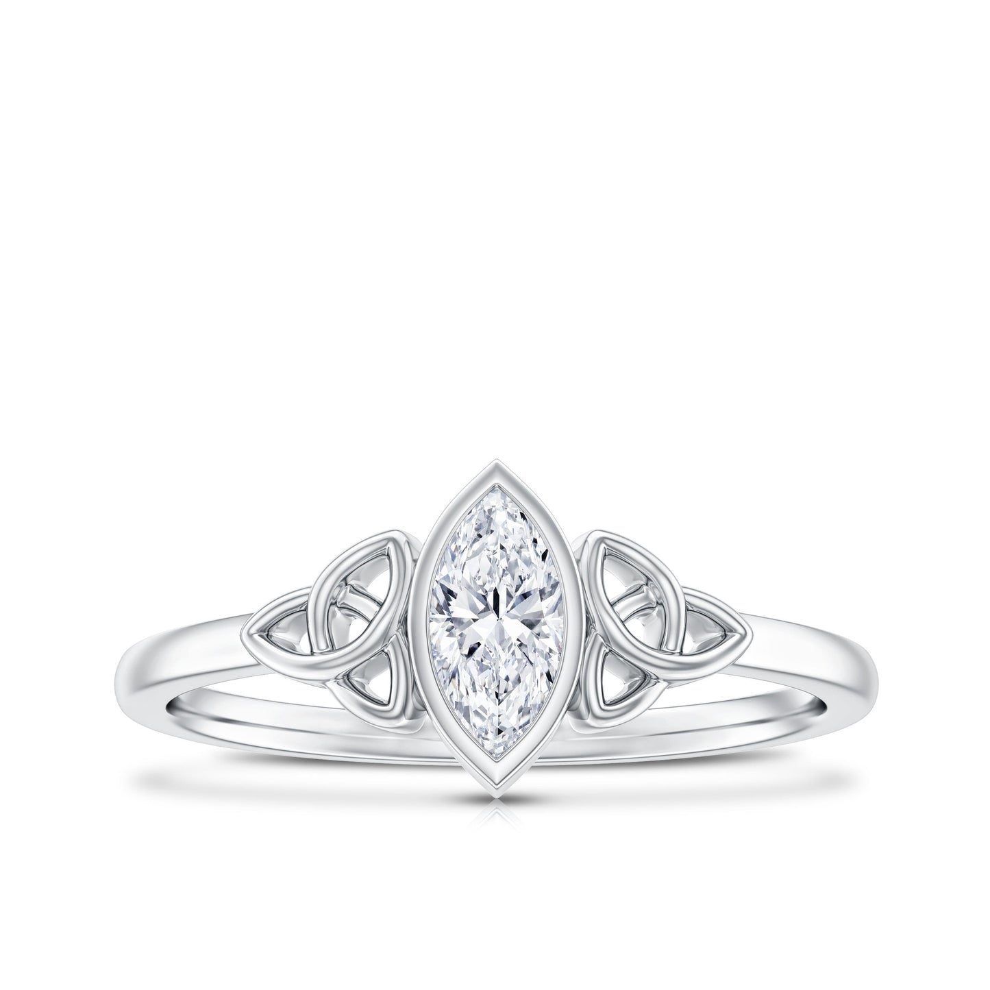 Marquise Cut Moissanite Solitaire Celtic Knot Ring in Bezel Setting