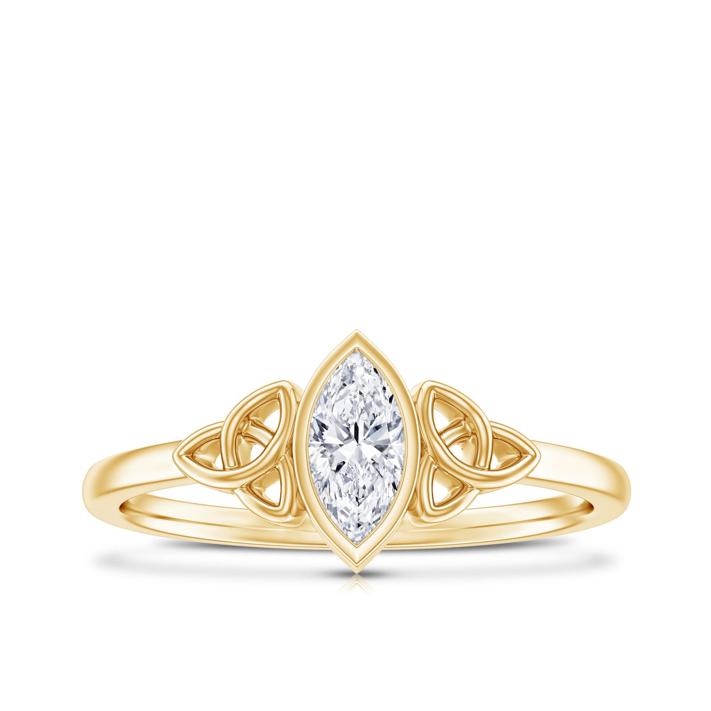Marquise Cut Moissanite Solitaire Celtic Knot Ring in Bezel Setting