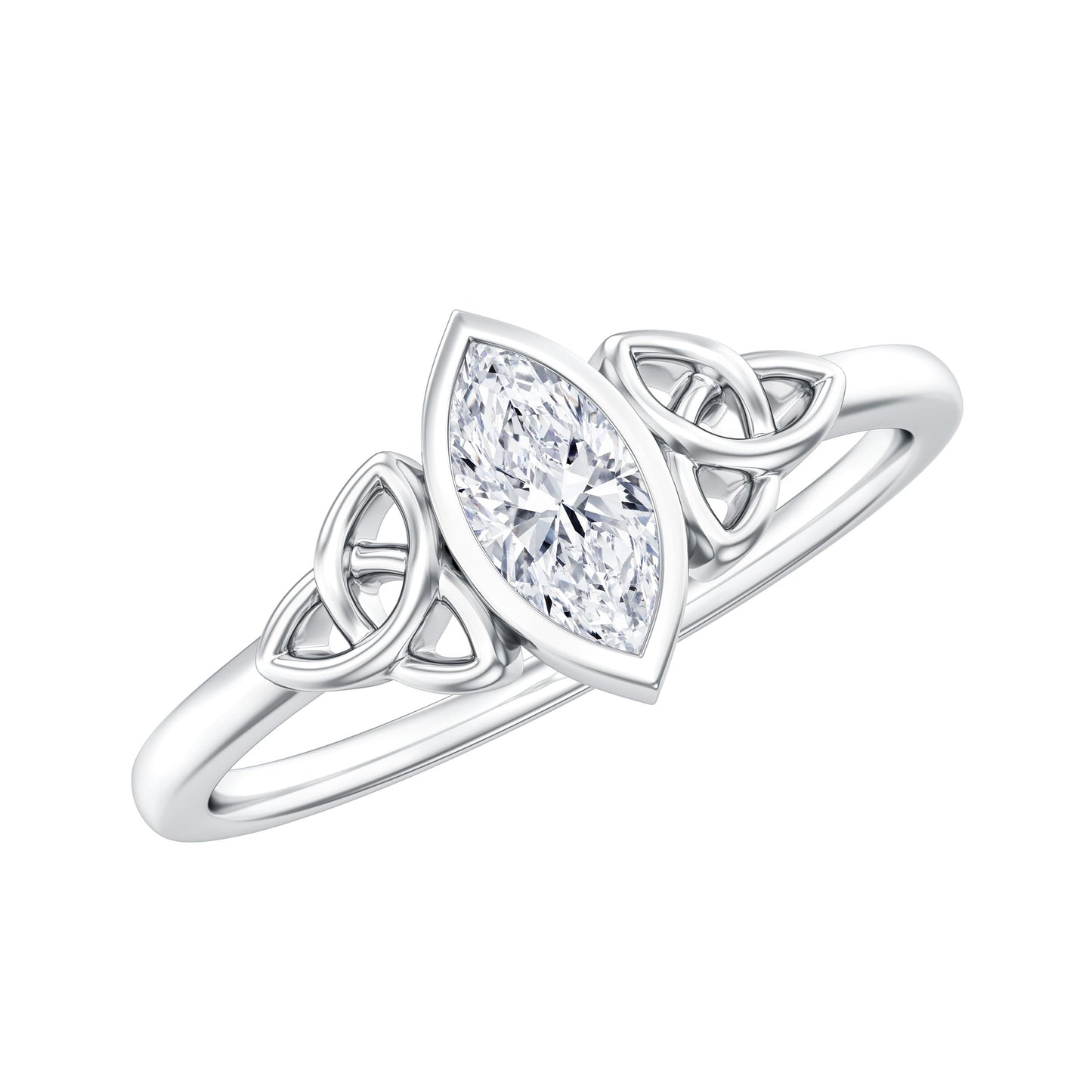 Natural Bezel Set Marquise Diamond Engagement Ring with Celtic Knot