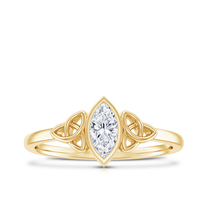 Natural Bezel Set Marquise Diamond Engagement Ring with Celtic Knot