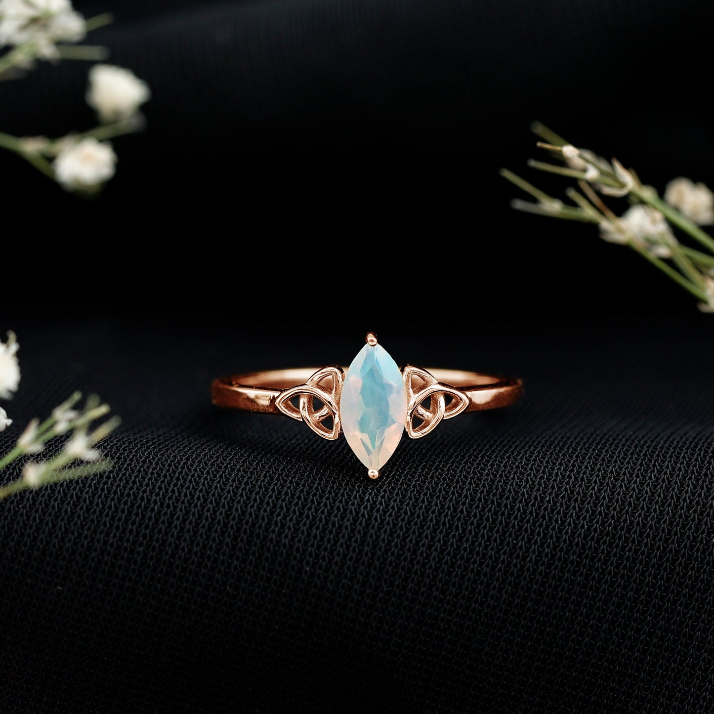 Natural Ethiopian Opal October Birthstone Ring with Celtic Knot