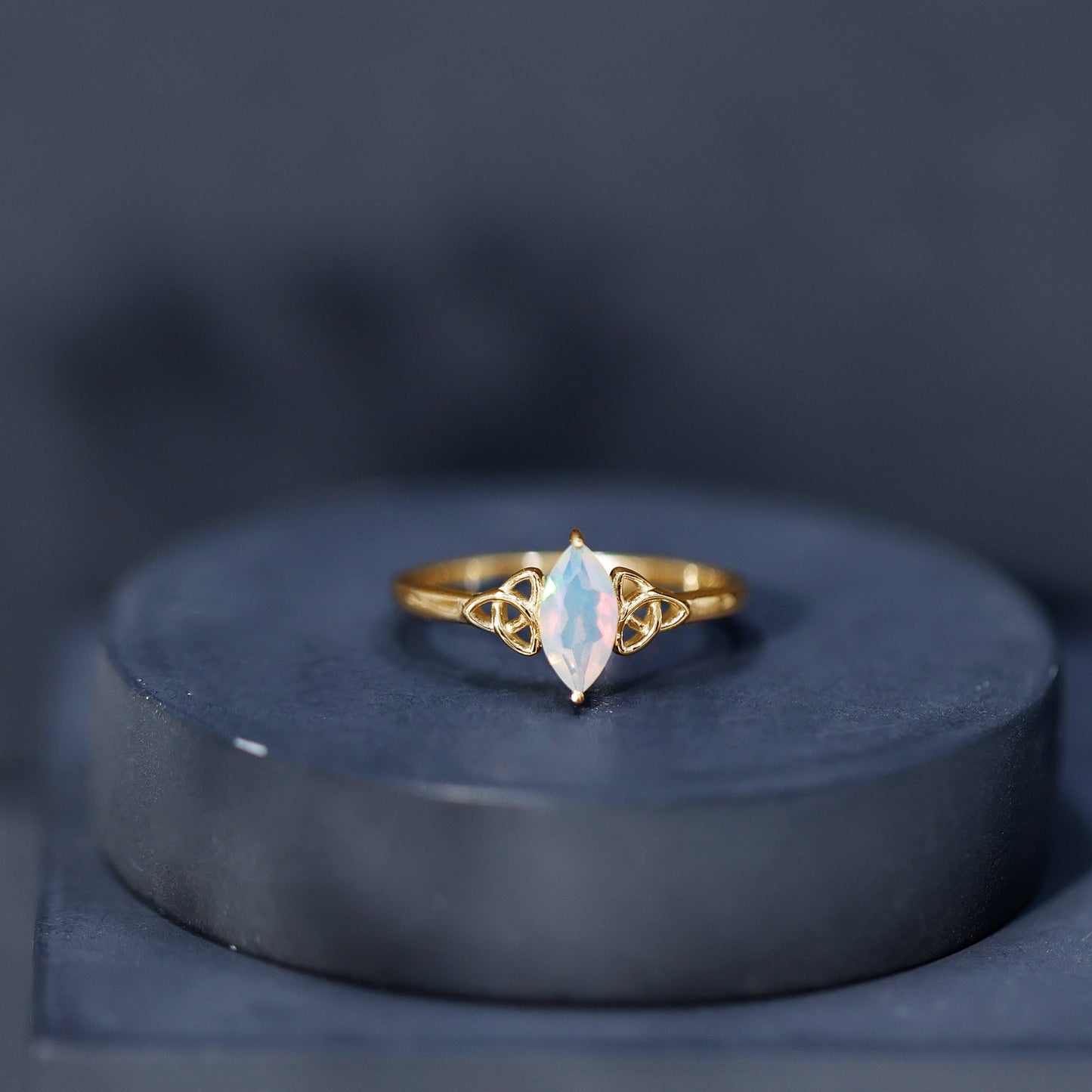 Natural Ethiopian Opal October Birthstone Ring with Celtic Knot