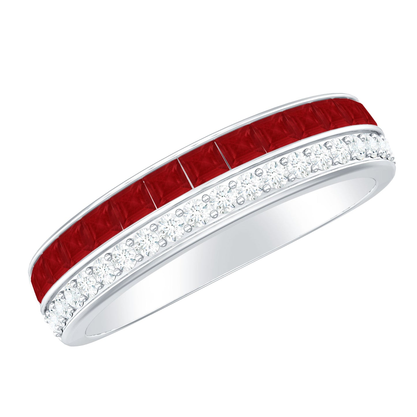 Natural Princess Cut Ruby Diamond Wedding Band Ring for Women