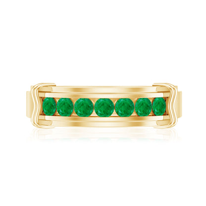 Channel Set Emerald Half Eternity Wedding Band Ring