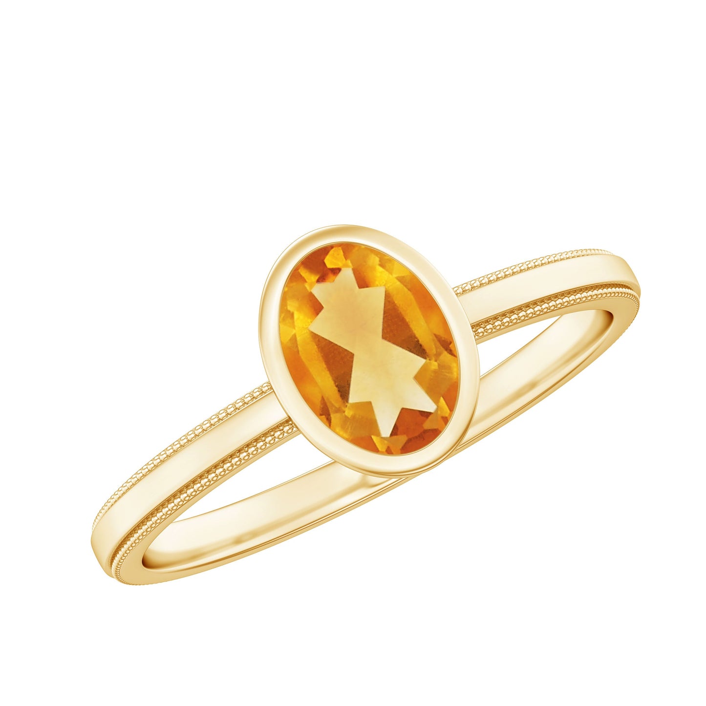 Natural 1 Carat Citrine Oval Engagement Ring in Bezel Setting