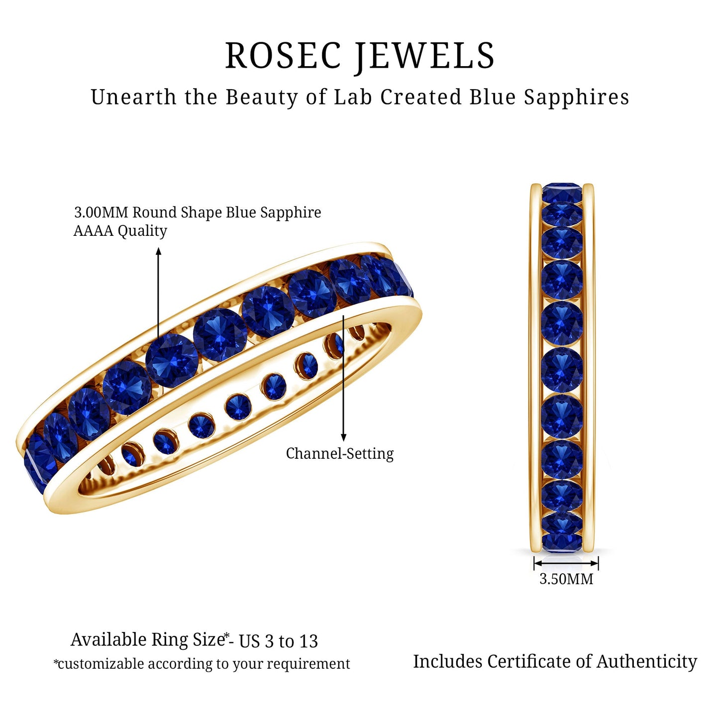 Certified Lab Grown Blue Sapphire Eternity Band Ring in Channel Set