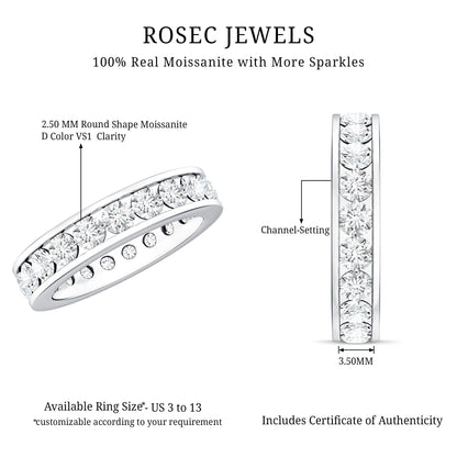 Certified Moissanite Channel Set Eternity Ring for Anniversary