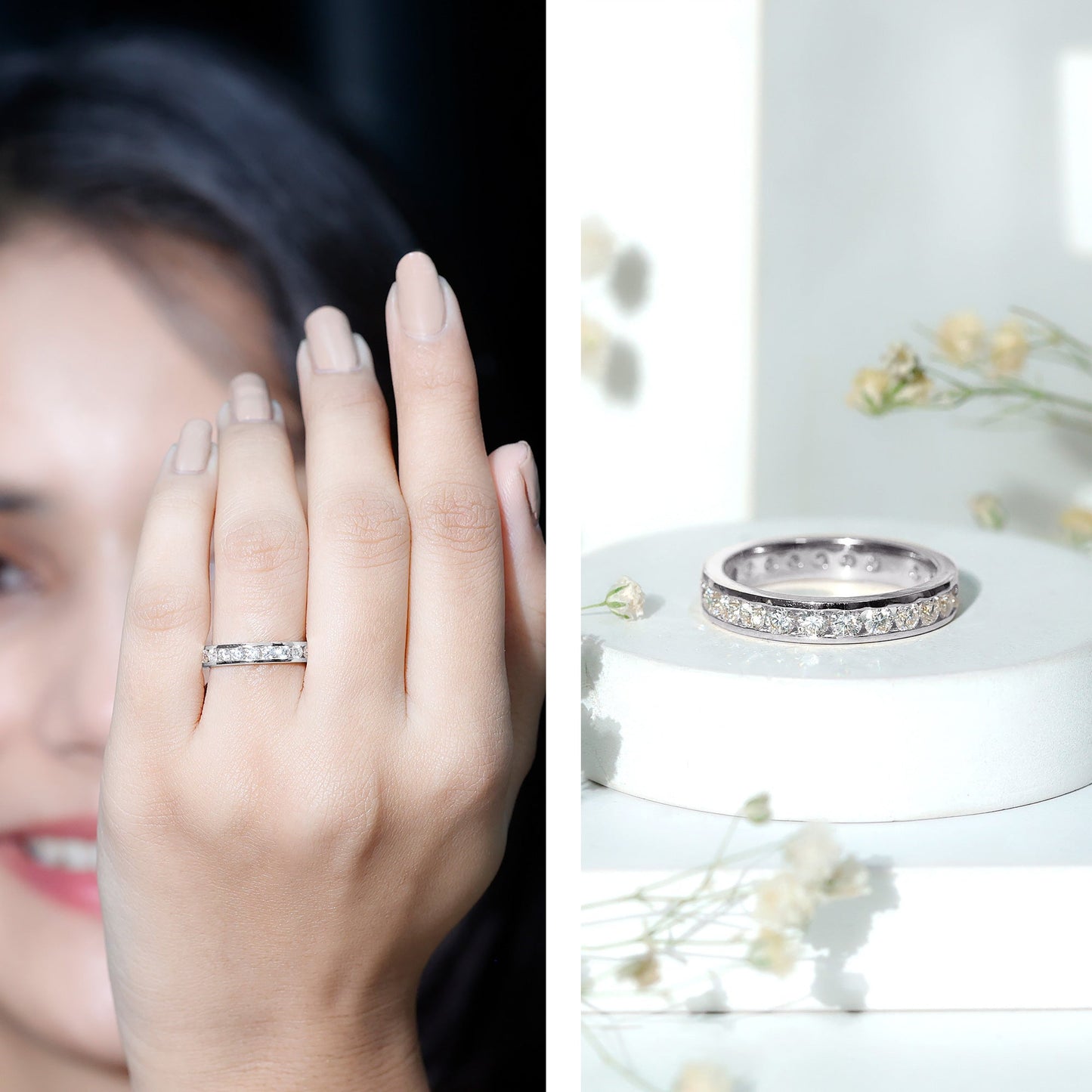 Certified Moissanite Channel Set Eternity Ring for Anniversary
