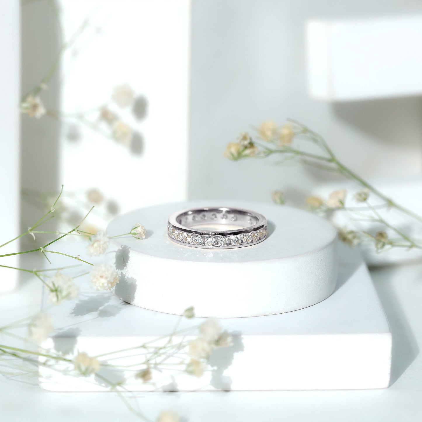 Certified Moissanite Channel Set Eternity Ring for Anniversary