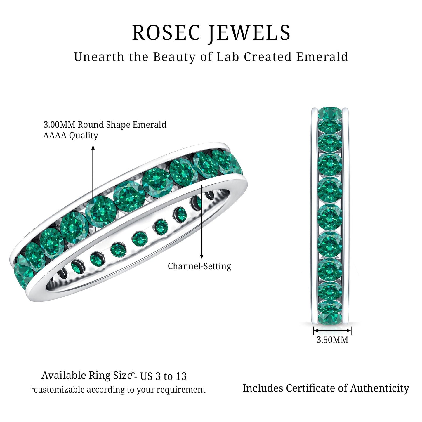 Certified Lab Grown Emerald Wedding Anniversary Ring in Channel Setting