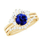 Certified 1 Carat Lab Grown Blue Sapphire 3 Piece Bridal Ring Set with Diamond