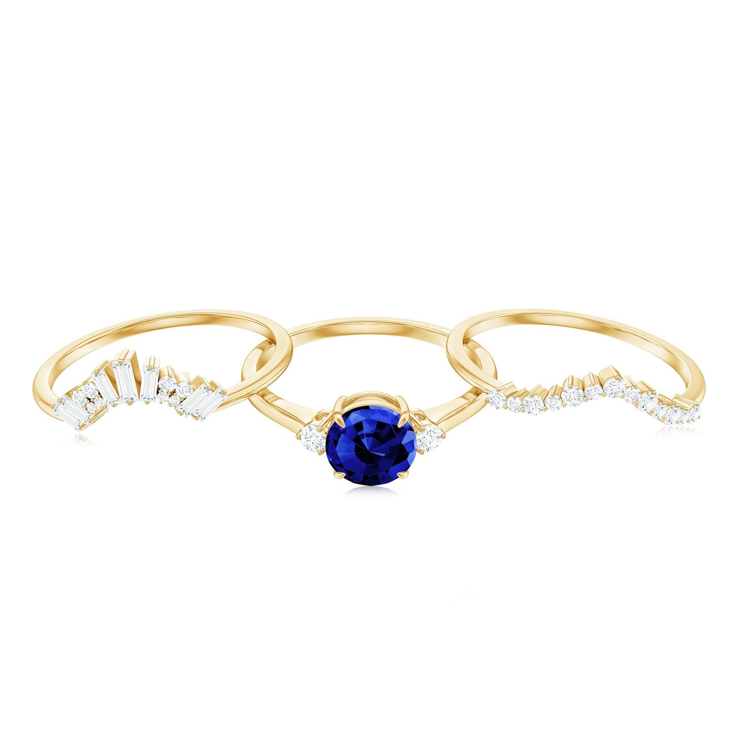 Certified 1 Carat Lab Grown Blue Sapphire 3 Piece Bridal Ring Set with Diamond