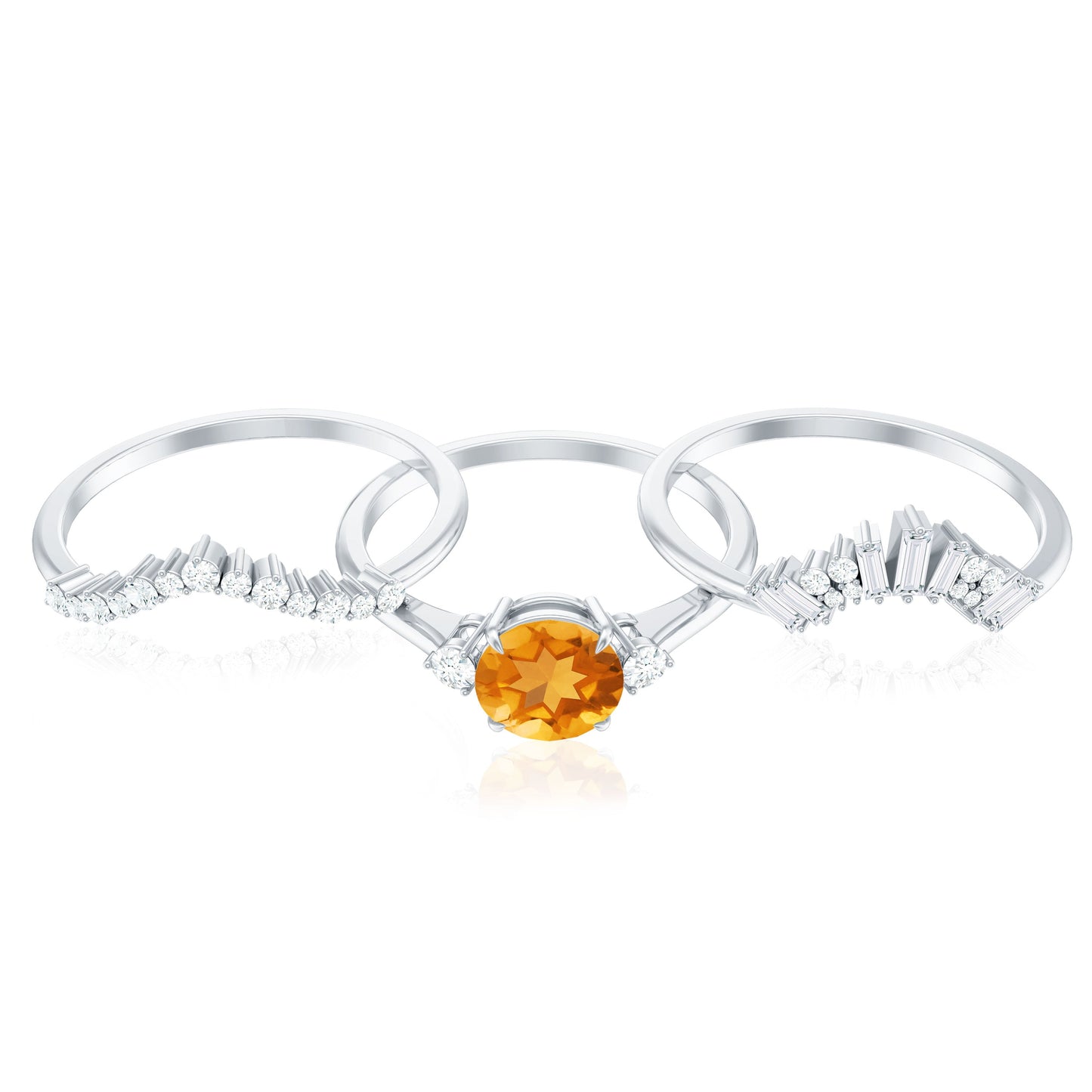 1.2 Carat Designer Citrine Three Piece Wedding Ring Set with Moissanite