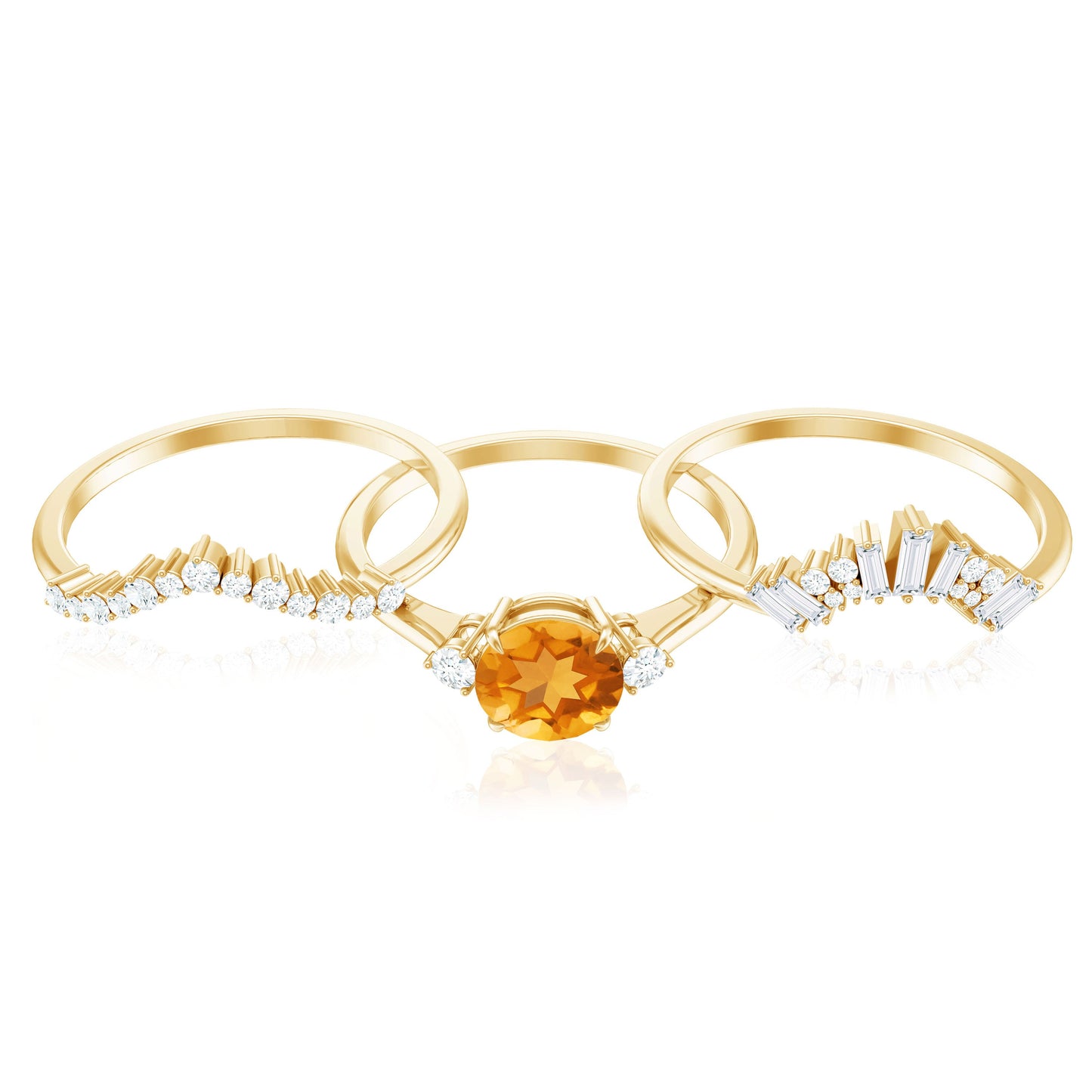 1.2 Carat Designer Citrine Three Piece Wedding Ring Set with Moissanite