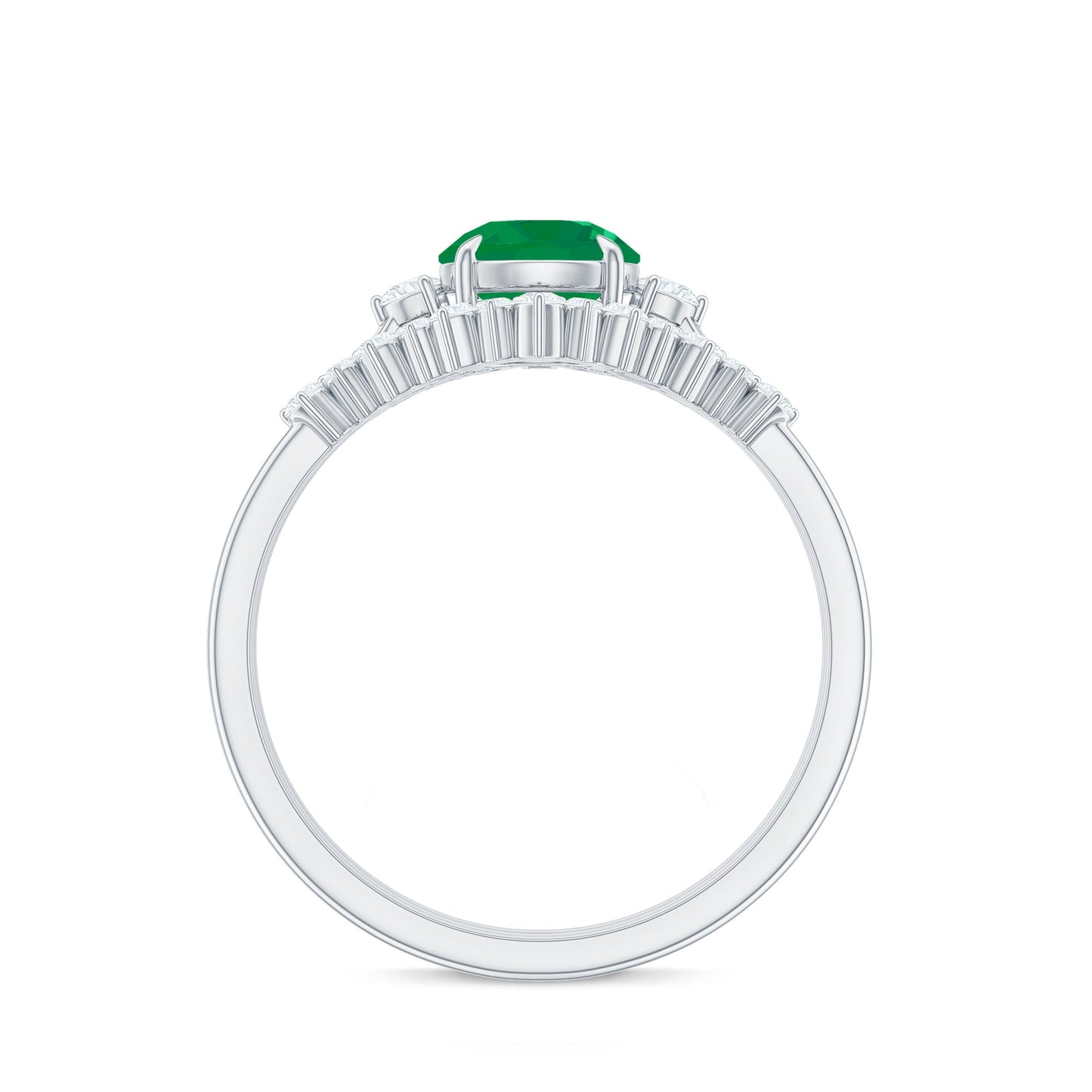Vintage Inspired 0.4 Carat Emerald Diamond Wedding Bridal Ring Set of 3