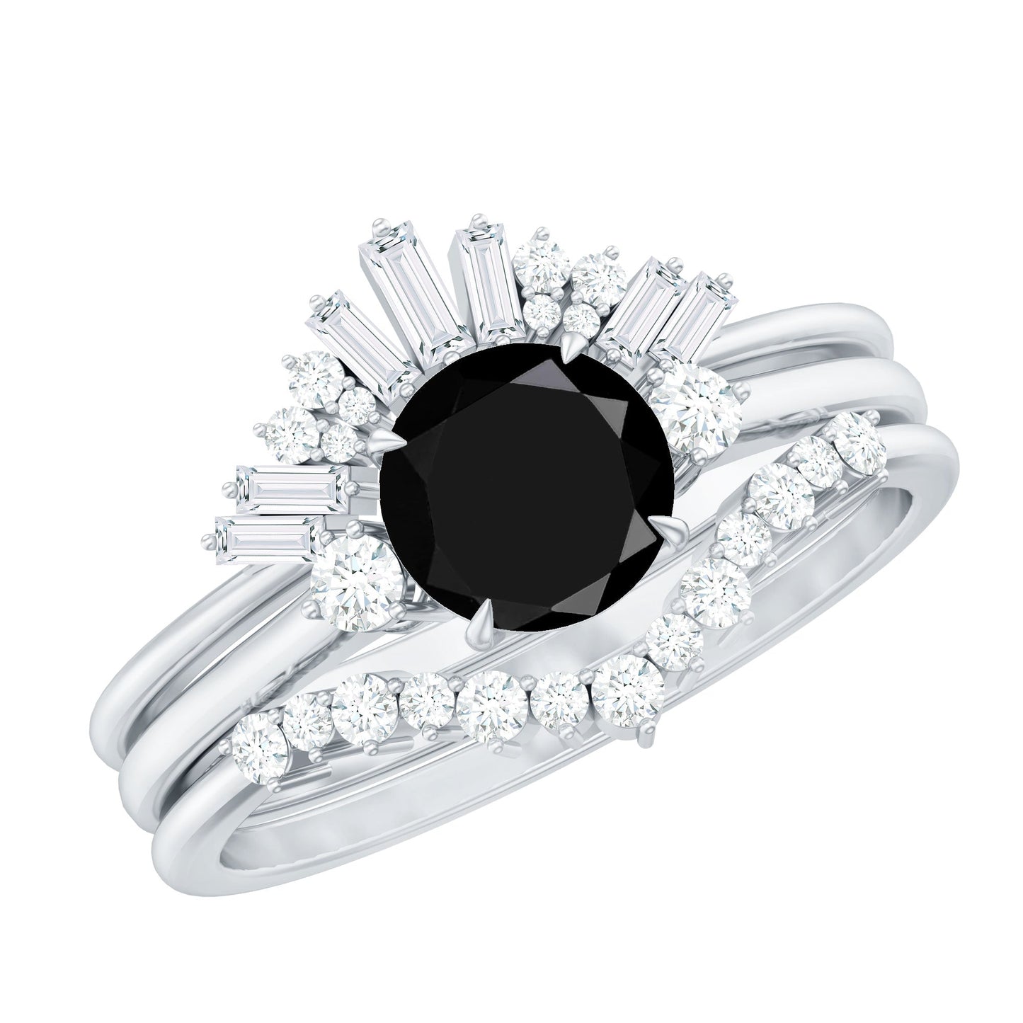 Certified 2 Carat Lab Grown Black and White Diamond 3 Piece Bridal Ring Set