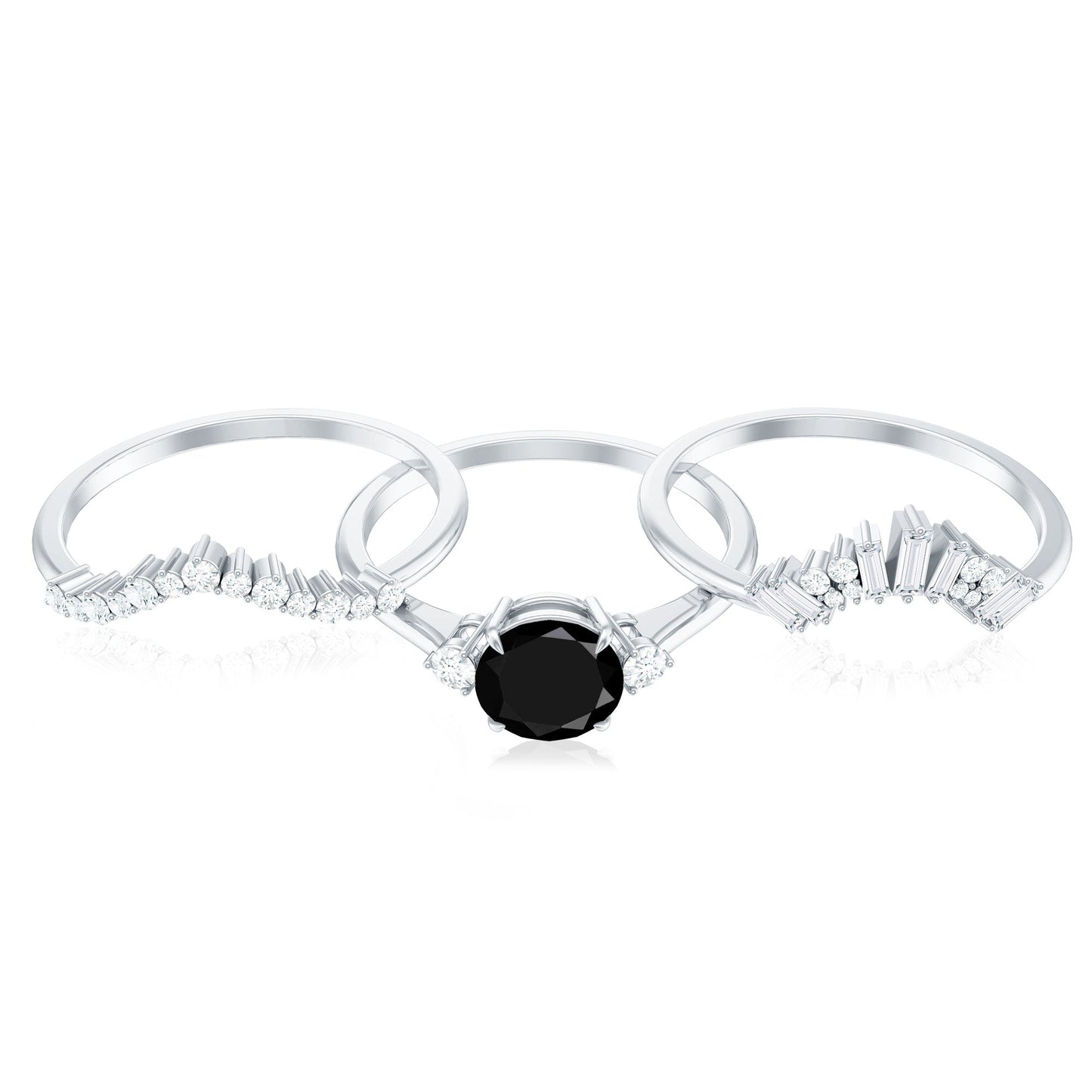 Certified 2 Carat Lab Grown Black and White Diamond 3 Piece Bridal Ring Set
