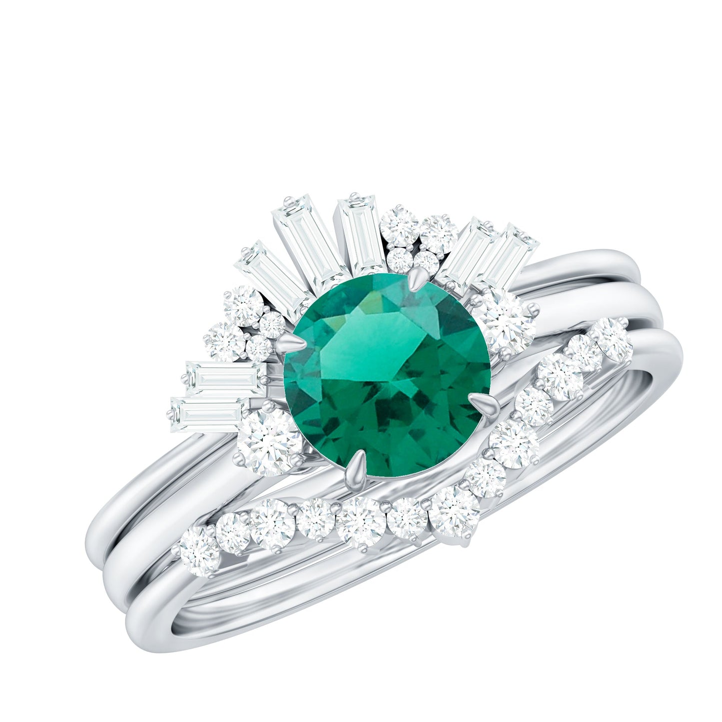 0.8 Carat Vintage Inspired Lab Grown Emerald Diamond Wedding Bridal Ring Set of 3