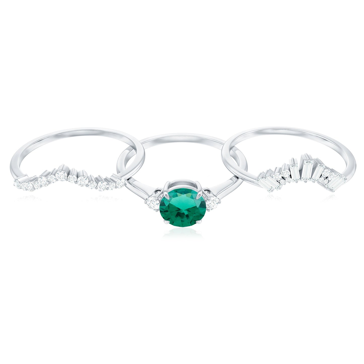 0.8 Carat Vintage Inspired Lab Grown Emerald Diamond Wedding Bridal Ring Set of 3