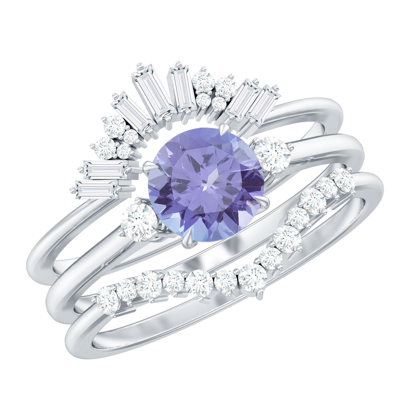 0.5 Carat Vintage Style Tanzanite 3 Piece Bridal Ring Set with Diamond Enhancers