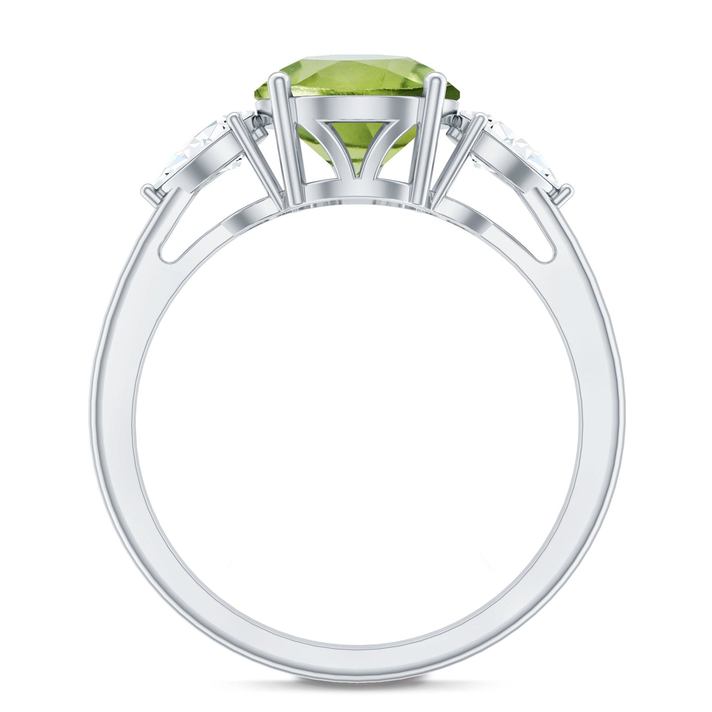 Certified Real 2 Carat Peridot Three Stone Engagement Ring with Moissanite