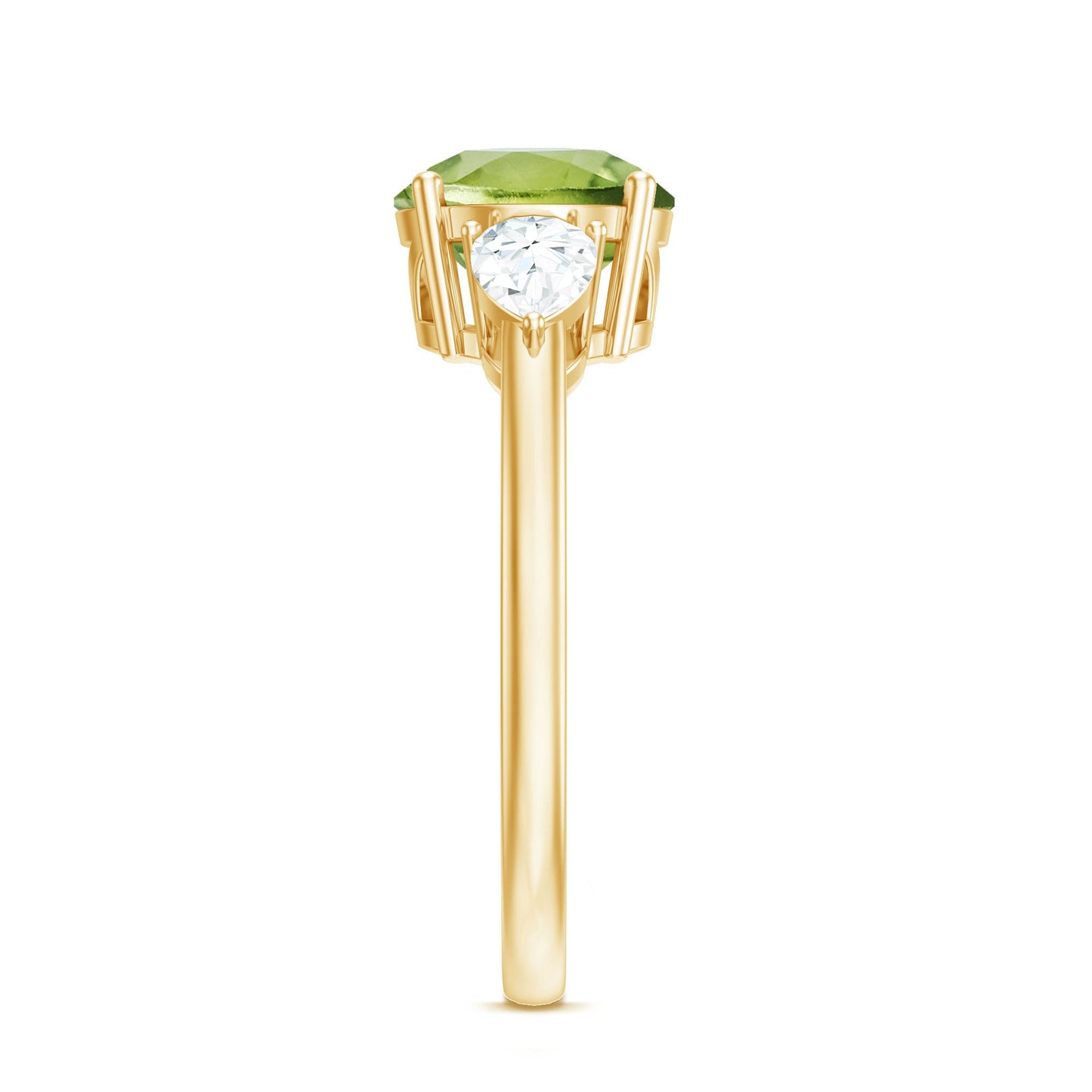 Certified Real 2 Carat Peridot Three Stone Engagement Ring with Moissanite