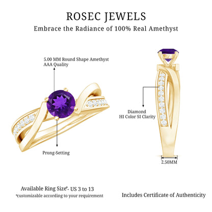 Real Amethyst Engagement Ring with Diamond Infinity Shank