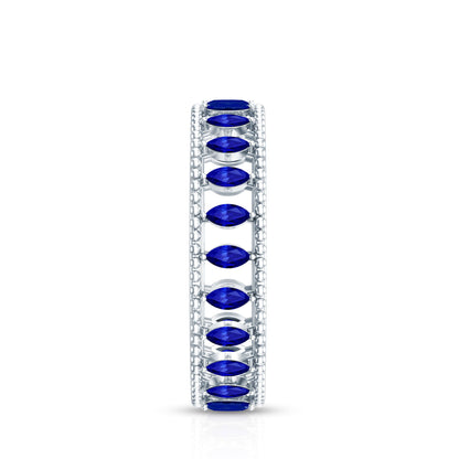 Marquise Cut Created Blue Sapphire Eternity Band with Beaded Detailing