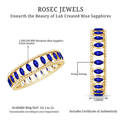 Marquise Cut Created Blue Sapphire Eternity Band with Beaded Detailing