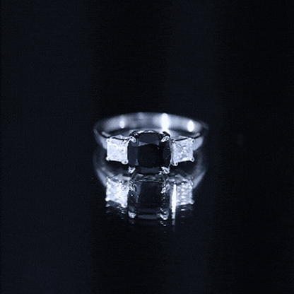 Cushion Cut Black Spinel Solitaire Engagement Ring with Moissanite