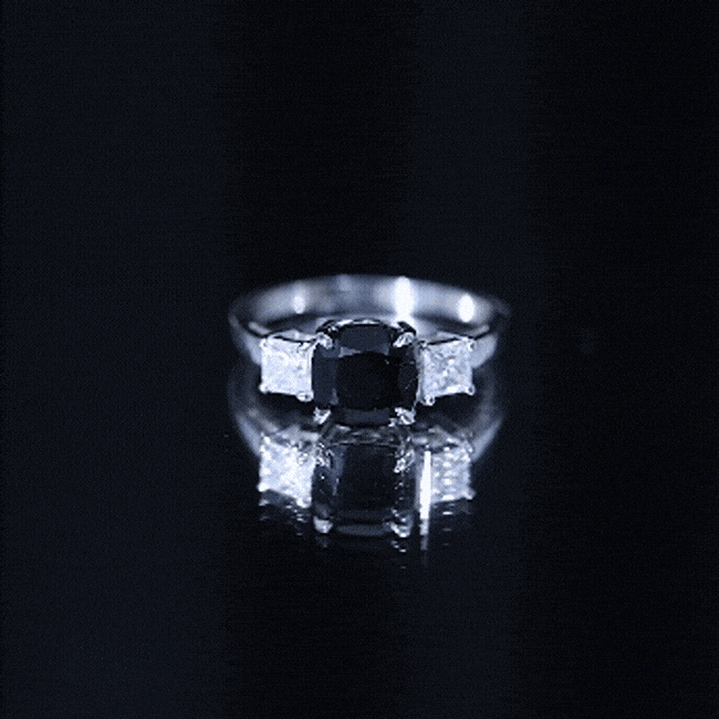 Cushion Cut Black Spinel Solitaire Engagement Ring with Moissanite