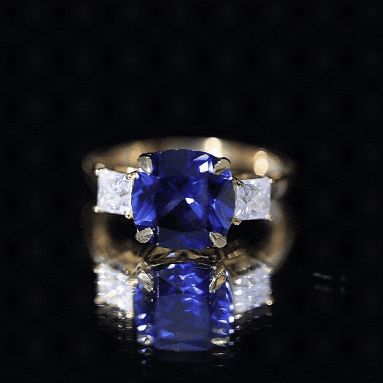 Certified 5.98 Carat Lab Grown Blue Sapphire Big Engagement Ring with Moissanite