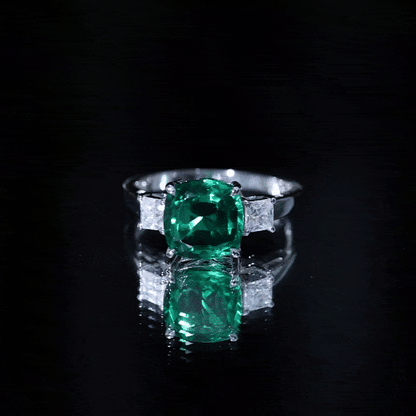 Lab Grown Emerald Cushion Engagement Ring with Moissanite