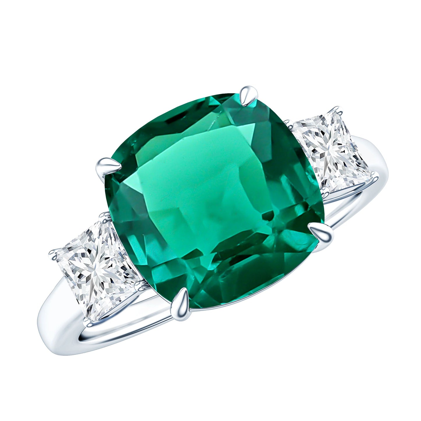 Lab Grown Emerald Cushion Engagement Ring with Moissanite