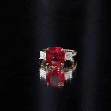 Lab Created Ruby Cushion Engagement Ring with Moissanite