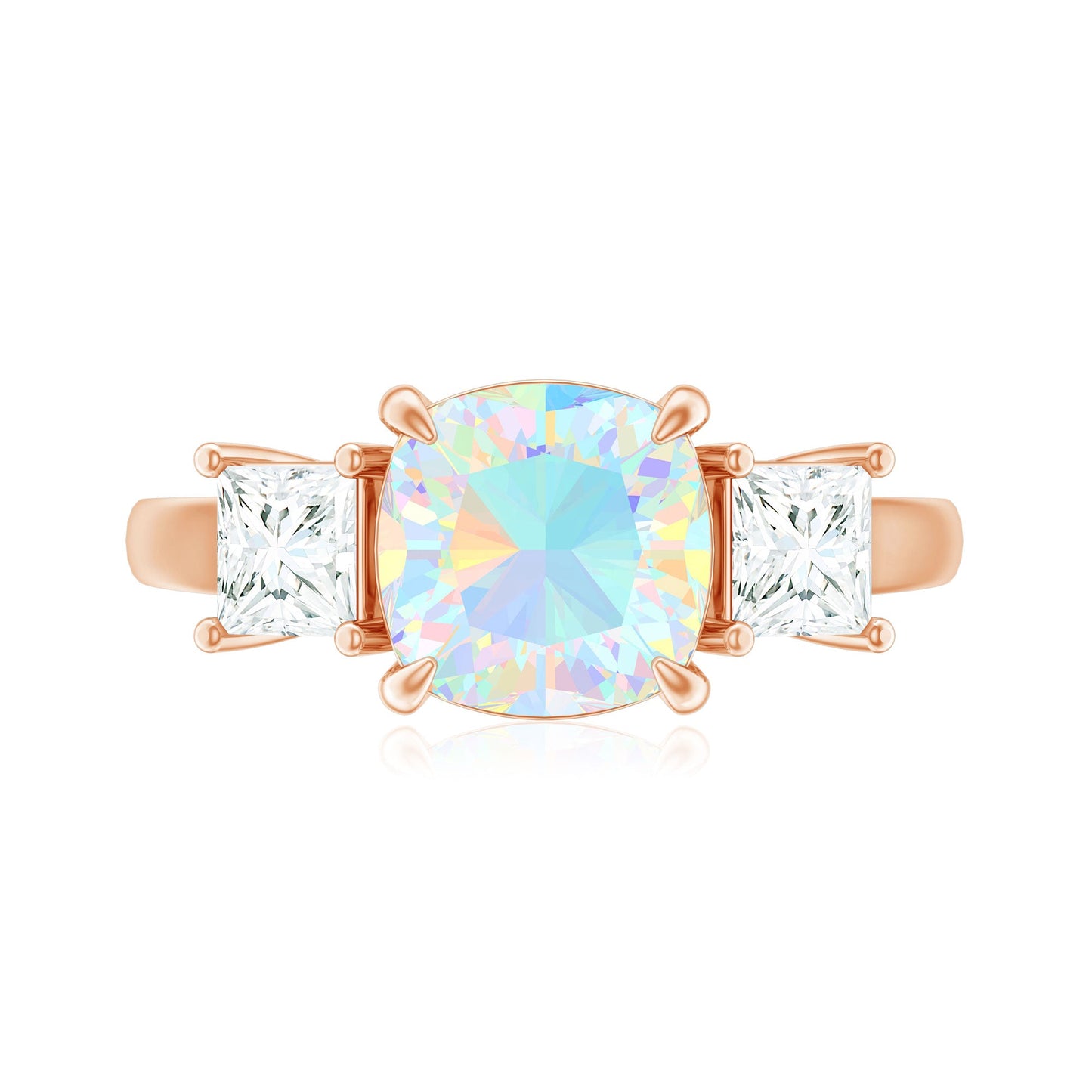 1.8 Carat Genuine Cushion Cut Ethiopian Opal 3 Stone Engagement Ring with Moissanite