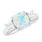 1.8 Carat Genuine Cushion Cut Ethiopian Opal 3 Stone Engagement Ring with Moissanite