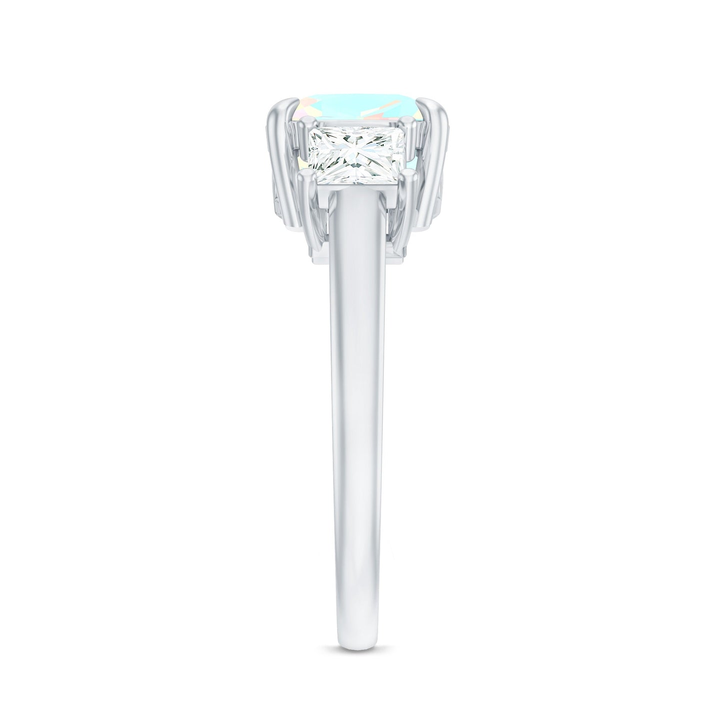 1.8 Carat Genuine Cushion Cut Ethiopian Opal 3 Stone Engagement Ring with Moissanite