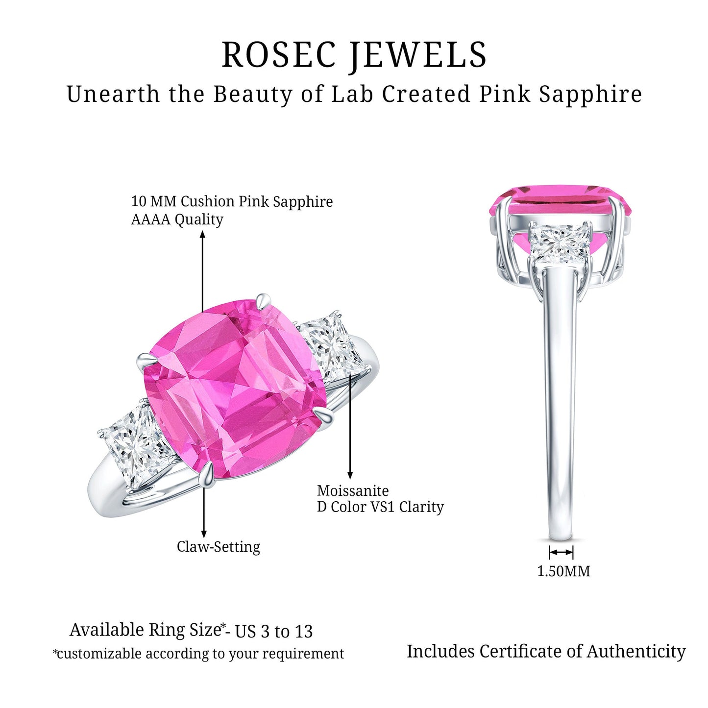 Lab Grown Pink Sapphire Past Present Future Engagement Ring
