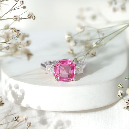 Lab Grown Pink Sapphire Past Present Future Engagement Ring
