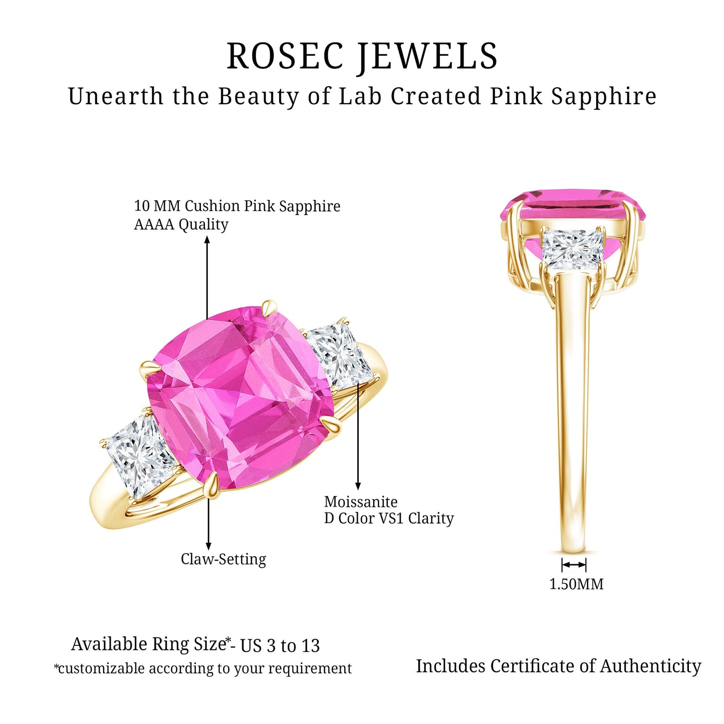Lab Grown Pink Sapphire Past Present Future Engagement Ring