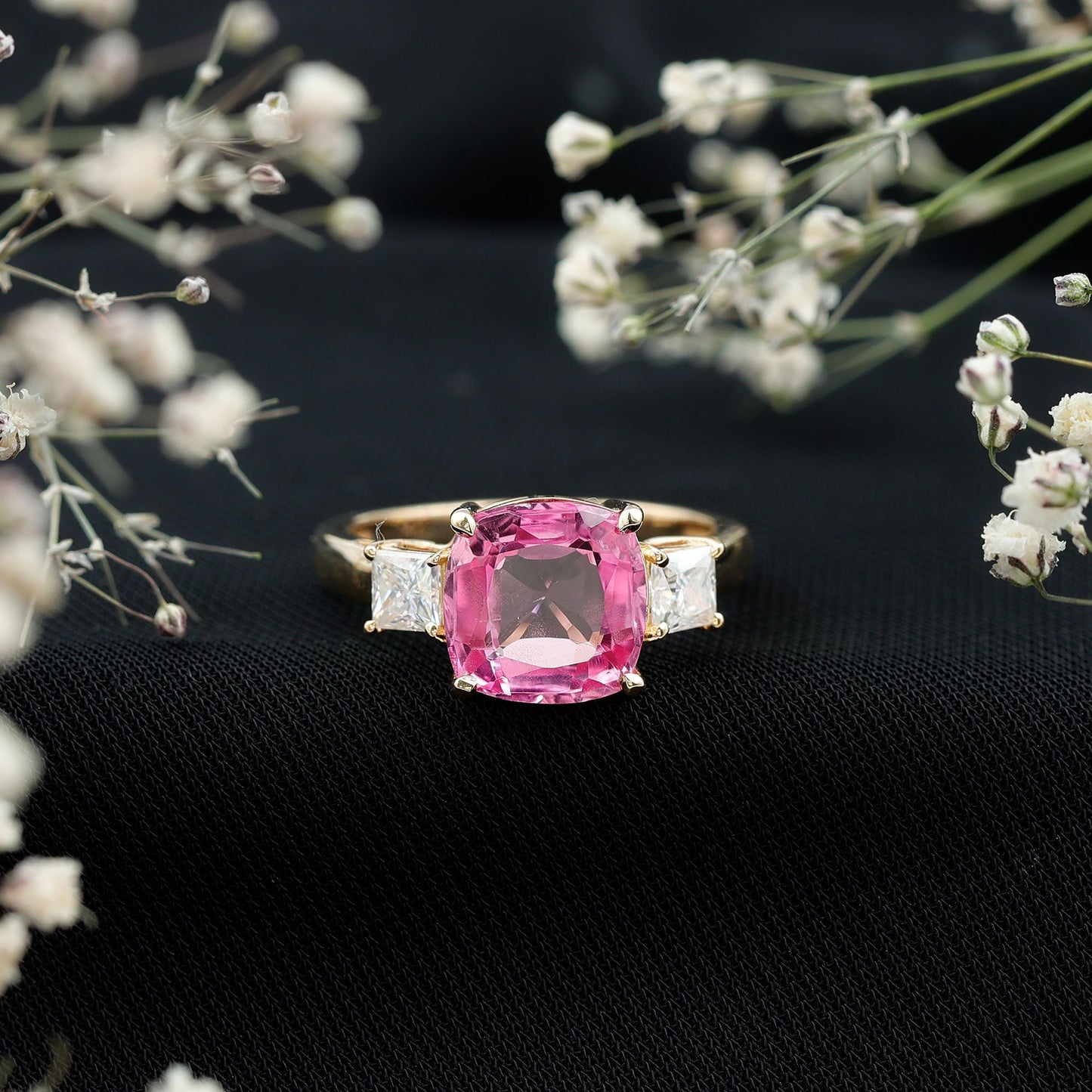 Lab Grown Pink Sapphire Past Present Future Engagement Ring