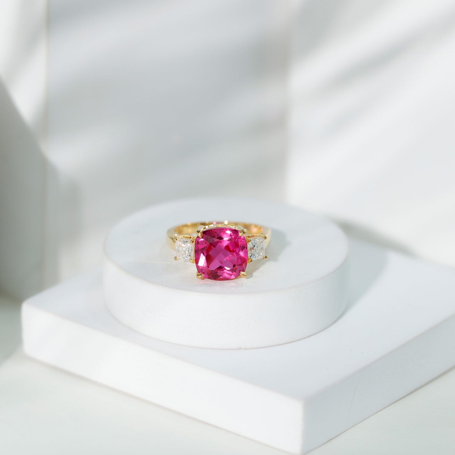 Lab Grown Pink Sapphire Past Present Future Engagement Ring