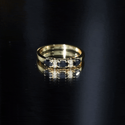 East West Set Black Onyx 3 Stone Anniversary Ring