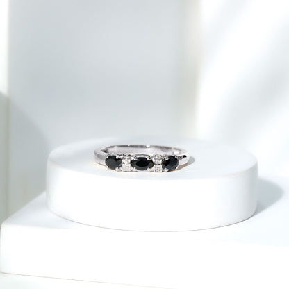 East West Set Black Onyx 3 Stone Anniversary Ring